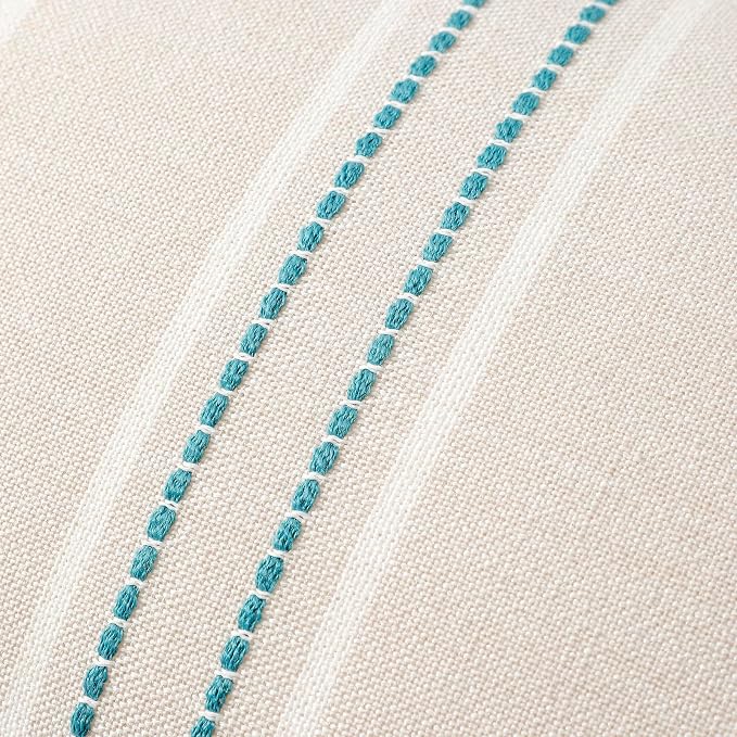 Hckot Stripe Throw Pillow Covers 20x20 Set of 2 Teal Blue Pillow Covers | Farmhouse Decorative Pillows Textured Linen Square Cushion Covers for Sofa Couch Bed Living Room Decor