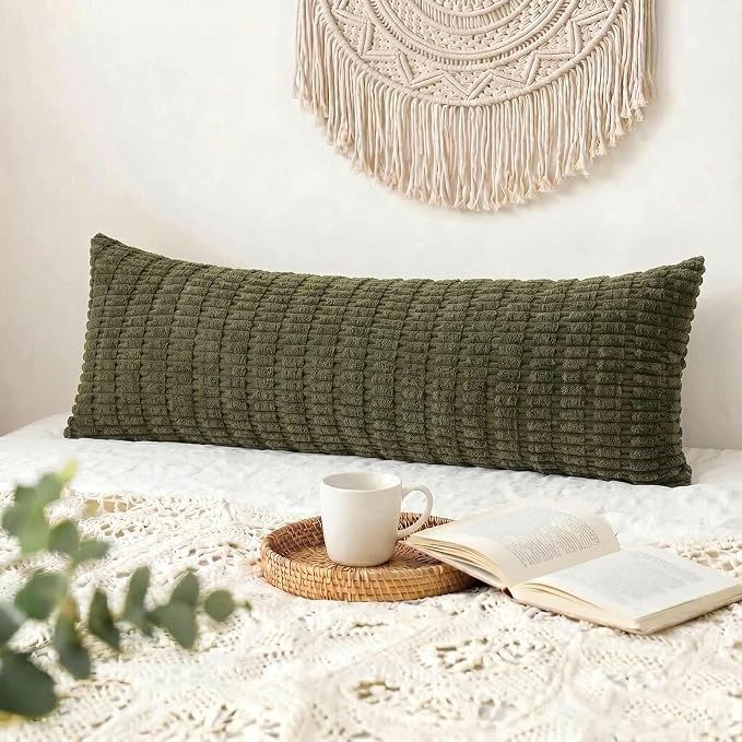 Fancy Homi Decorative Throw Pillow Covers for Bed Couch Bedroom Bench, Soft Corduroy Solid Pillow Case, Rustic Farmhouse Boho Room Decor,36" x 14" (Pack of 1),Olive Green