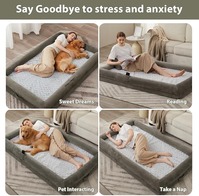 WNPETHOME Human Dog Bed Orthopedic for Adult & Dogs Comfy Sleeping | Washable Waterproof Dog Couch with Removable Cover, Large Pet Sofa Bed with Bolster Sides for Relaxing Dark Green 71x46 Inch