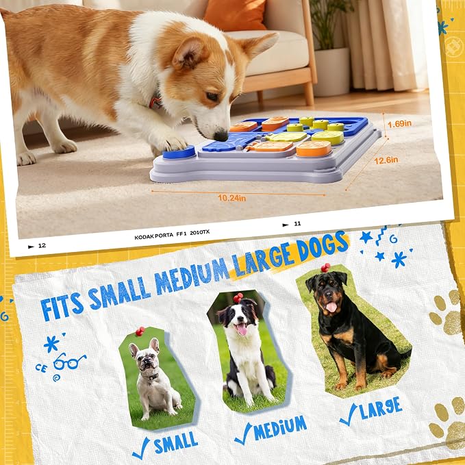 Dog Puzzle Toy, Dog Enrichment Toys, Level 1 Interactive Treat Dispensing Toy for Dogs, Slow Feeder for Mental Stimulation, Non-Slip Base, Detachable Easy-Clean Tray, Blue