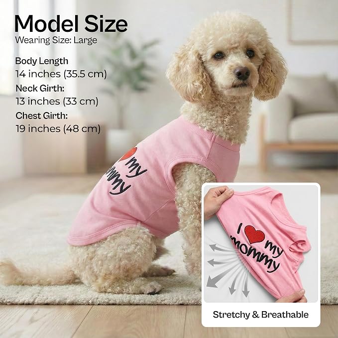 Parisian Pet 2 Pack Dog Shirts – 100% Cotton Shirts for Large Dogs Boys – Sleeveless Mommy’s Love Dog Clothes – Breathable and Lightweight Pet Apparel - Stretchy Summer T Shirts for Dogs