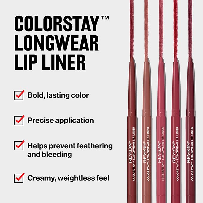 Revlon Colorstay Lip Liner Makeup with Built-in-Sharpener, Longwear Rich Colors, Stocking Stuffer for Women, 650 Pink, 0.01 oz