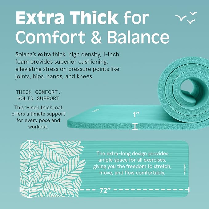 Retrospec Solana Yoga Mat 1" Thick With Nylon Strap For Men & Women - Non Slip Exercise Mat For Home Yoga, Pilates, Stretching, Floor & Fitness Workouts