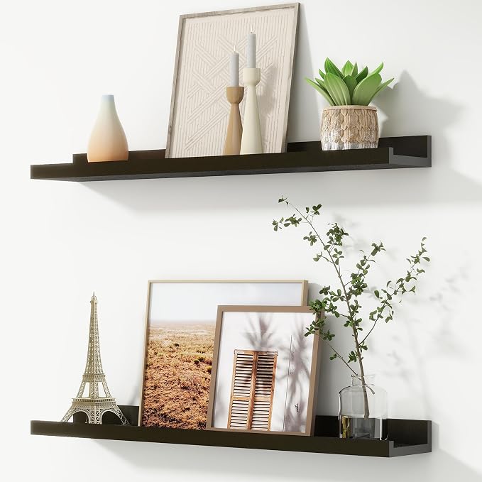 Picture Ledge Shelf, Floating Shelves for Wall, 30" W Set of 2, Black | FSC Certified Engineered Wood, Wall Mounted Bookshelf, for Nursery Living Room Bedroom, Pre-Drilled, Easy Install