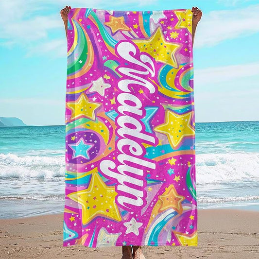JML Custom Beach Towel with Name, Personalized Microfiber Beach Towel with Name, Large, Soft, Quick Dry & Absorbent for Swim, Pool,Adult,Summer Holiday,Vacation,Travel,Gift for Anniversary, Birthday