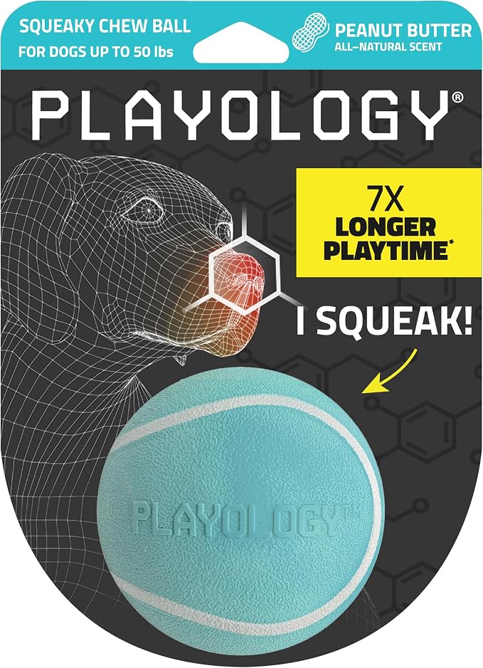 Playology Squeaky Chew Ball Dog Toy - Medium, Peanut Butter Scent
