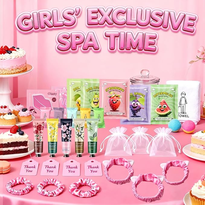 55PCS Spa Party Supplies for Girls,Spa Birthday Party Face Masks Skincare,Under Eye Patches, Lip Mask, Foot Bath Bombs Spa Kit, Bulk Gifts for Women, Mothers Day, Teacher Appreciation Gifts