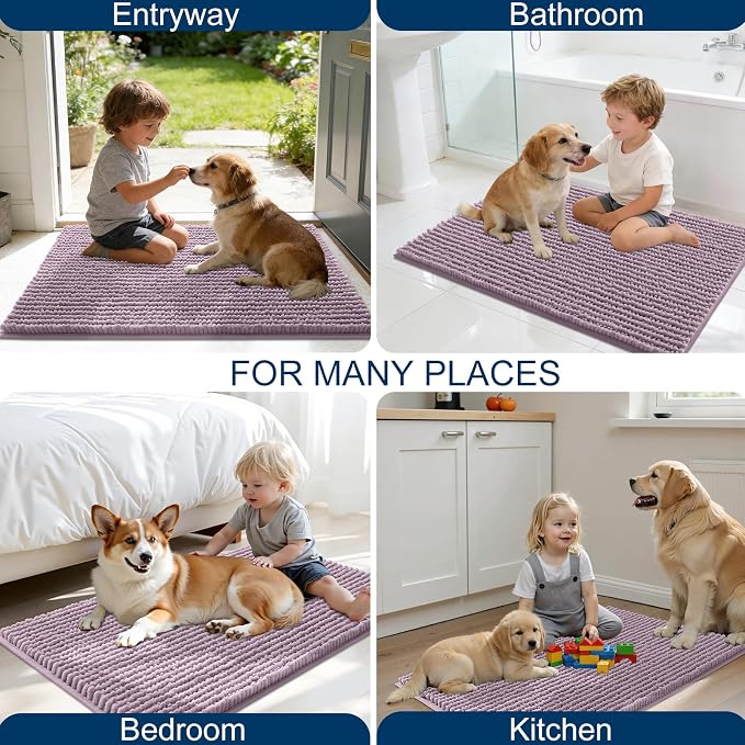 OLANLY Dog Door Mat for Muddy Paws 44x24, Extra Absorbent Chenille Mud Mat | Deep Plum, Absorbs Moisture and Dirt, Non-Slip Machine Washable Doormat, Quick-Drying Indoor Entryway Floor Mat for Dogs