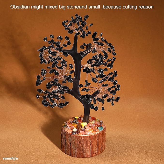Black Obsidian Crystal Tree of Life Chakra Stone, Birthday Gifts for Women, Mon, for Sister,Feng Shui Office Decor Tree for Postive Energy, Money, Good Luck, Christmas Decor, Spiritual Gifts