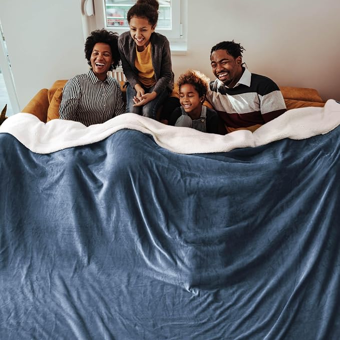 Bedsure GentleSoft Sherpa Fleece Cal King Blankets for Bed, Non-Heated, Thick and Warm Oversized Throw for Women and Men, Soft Fuzzy Plush Large Blanket for Winter, Slate Blue, 112x98 Inches