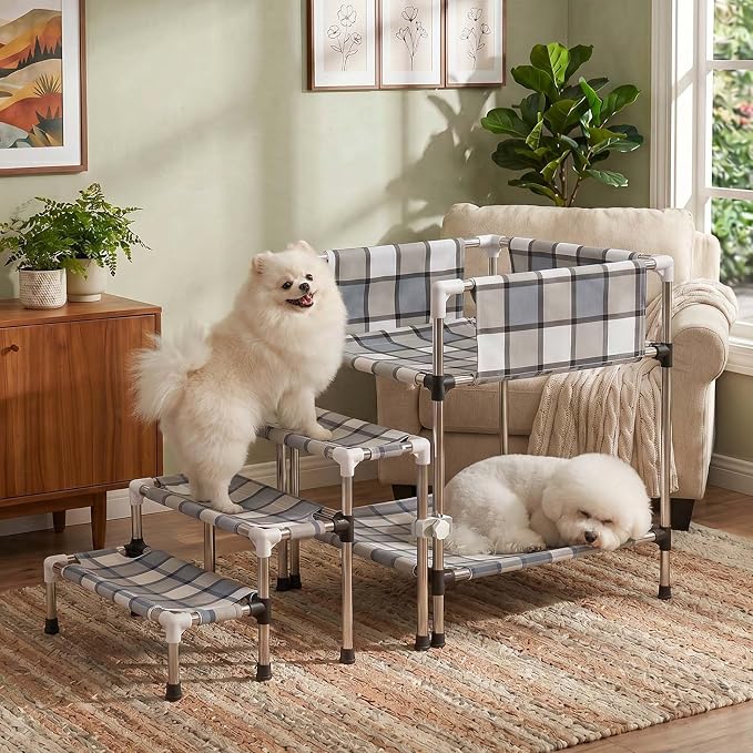 Bedside Dog Bunk Bed with Guardrail & Stairs, Elevated Double Pet beds | Window Perch Sleeper Raised Cosleeper 2 layers Double Stainless Steel Removable Small Multiple