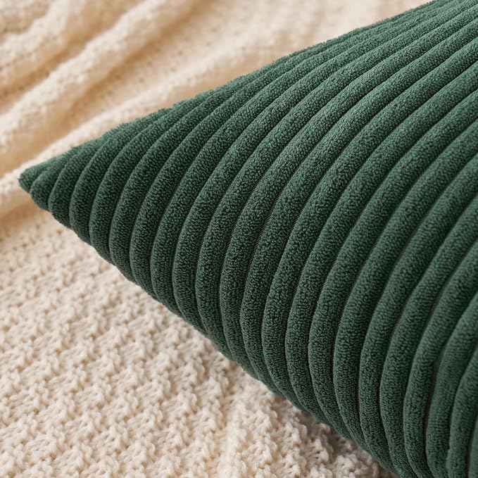 MIULEE Decorative Corduroy Throw Pillow Covers Set of 2 20x20 Army Green | Soft Striped Textured Cushion Cases, Boho Natural Greenery Pillowcases for Home Decor, for Couch Chair Sofa Bed Living Room