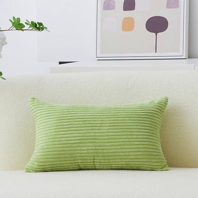 Home Brilliant Pillow Cover 12x20 Green Lumber Throw Pillow Cover for Summer Bedroom Couch Decor Decorative Pillowcase Striped Velvet Soft, Apple Green