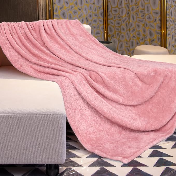 MUGD Pink Throw Blanket for Bed - Light Pink Fleece Blanket Soft Blankets for Women Girls Cute Home Decor