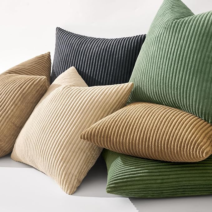 MIULEE Decorative Corduroy Throw Pillow Covers Set of 2 20x20 Grey | Soft Striped Textured Cushion Cases, Boho Modern Square Pillowcases for Home Decor, for Couch Chair Sofa Bed Living Room