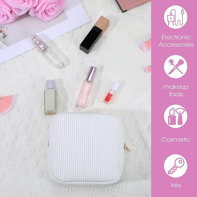 Xinjoduz 1 PCS Menstrual Bags for Teen Girls, Mini Corduroy Travel Period Bag for Sanitary Napkin Storage Portable Makeup Pouch with Zipper Feminine Pad Bags Tampon Holder for Women Purse(White)