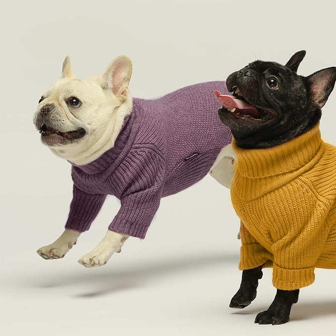 Fitwarm Thermal Knitted Dog Sweater Doggy Winter Coat Pet Clothes Doggie Turtleneck Jacket Puppy Outfits Cat Sweatsuit Lavender Purple Large