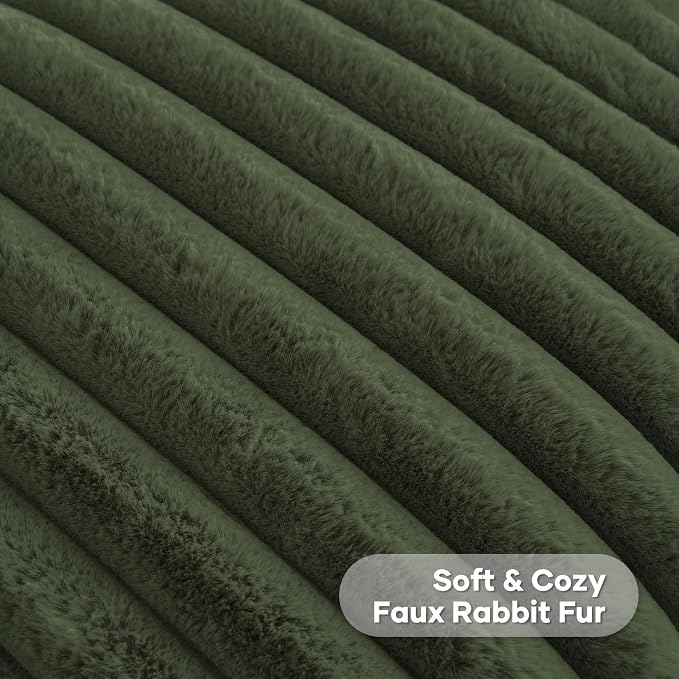 FUTEI Pack of 2 Faux Fur Throw Pillow Covers 28x28 Inch, Olive Green | Fluffy Faux Rabbit Fur Front/Premium Velvet Back,Hidden Zipper,Machine Washable,Non-Shedding,Colorfast,Insert Not Included.