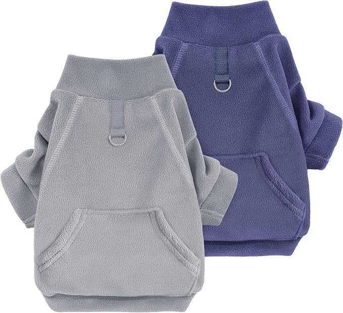 Idepet Fleece Sweater 2 Pack,Turtleneck Sweatshirt Pet Clothing | Winter Dog Clothes,Stretchy,Small Coat,Cat Apparel,with Leash Ring,for Small Medium Dogs Cats,with Pocket