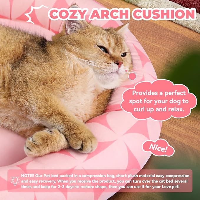 Zerbuger 20in Pink Pattern Round Dog Bed Sofa for Dogs Cats, Washable | for Small/Medium/Large Dogs Cats, Foam Pet Couch with Removable Mat Non-Slip Bottom, Pet Cuddler for Indoor/Outdoor/Car/Cage