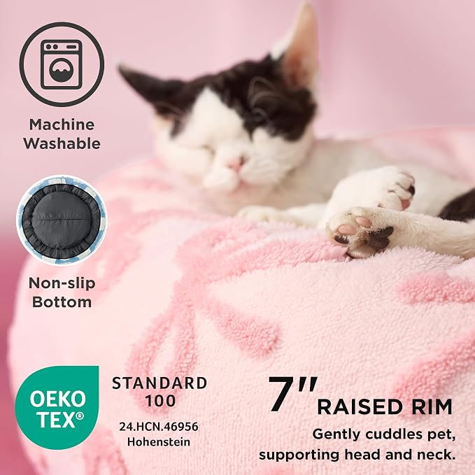 LE SURE Shown on TV Jacquard Donut Cute Small Dog Beds,Pink Taffy 23x23x7in | Orthopedic Calming Cat Sofa Indoor,Original Design Pattern,Washable Cover,Home Decor as Gift for Pet ,Anti Slip Bottom