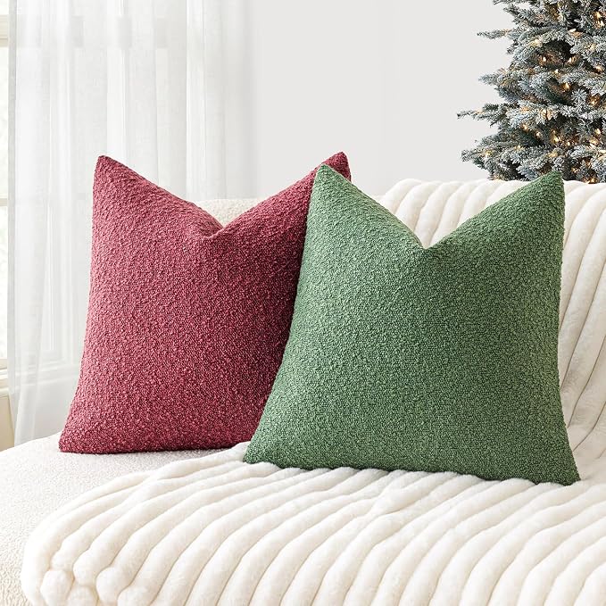 Foindtower Pack of 2 Textured Boucle Throw Pillow Covers Accent Solid Pillow Cases Cozy Soft Decorative Couch Cushion Case for Chair Sofa Bedroom Living Room Home Decor 18 x 18 Inch Hunter Green