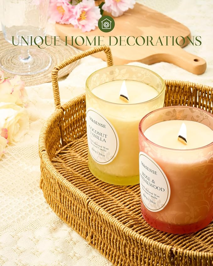 M&SENSE English Tea Soy Candle, Cracking Wooden Wick 18oz | 100 Hours Long Lasting, Clean Burn, Summer Aromatherapy, Non-Toxic, Relaxing Gifts For Women
