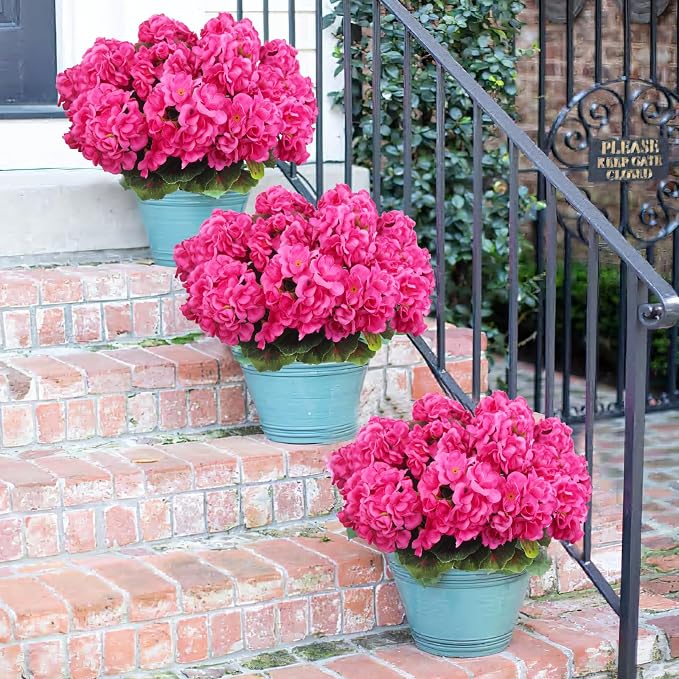 CISDUEO 4 Pcs Artificial Geraniums Silk Flowers Outdoor Artificial Geranium Bush Rose Red Faux Flowers Geraniums for Floral Home Decor Outdoor Indoor Garden Patio Grave Cemetary Vase Table Centerpiece