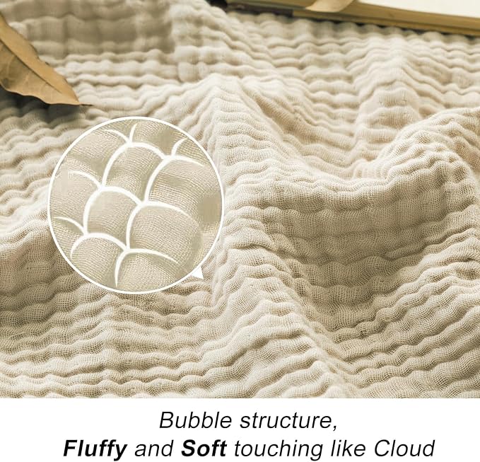 EMME Muslin Blankets for Adults Throw Blanket for Couch Breathable Gauze Soft Lightweight Airy Beige Twin 60" x 80"