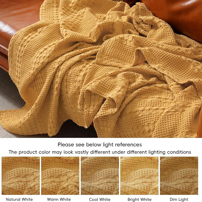 PHF 100% Cotton Waffle Blanket Twin Size, Lightweight Breathable Summer Blanket for Hot Sleepers, Pre-Washed Soft Layer for Bed, Dorm, Couch & Guest Room, Home Decor Gift, 66"x90", Pumpkin Orange