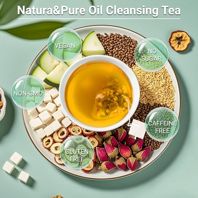 Oil Reducing Tea, 100% Pure & Natural Oil Cleansing Tea with 10 Precious Ingredients Formula for Liver Detoxification, Effectively Improve Intestinal Cleansing (2 Box/30 Bags)