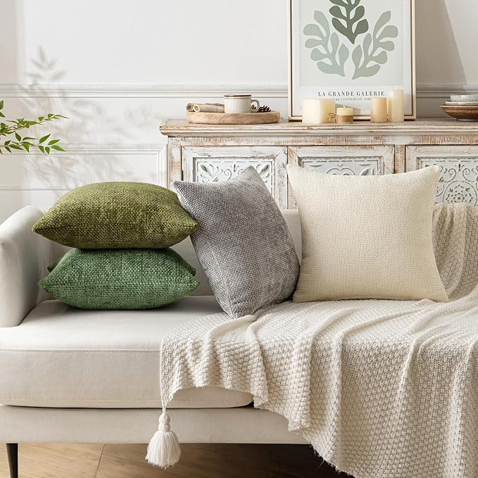 MIULEE Decorative Couch Throw Pillow Covers 20x20 Inch Sage Green 2 Pack | Modern Boho Accent, Soft Chenille Pillow Covers, Farmhouse Cushion Cases for Home Decor Bed Sofa Living Room