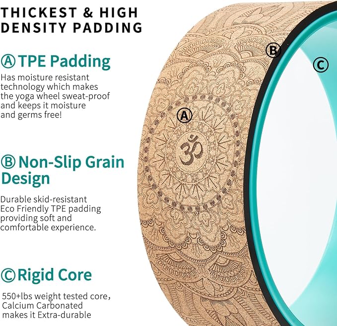 Yoga Wheel Set, Upgraded Back Wheels for Pain Relief & Stretching, Strongest Back Roller for Deep Tissue Massage, Improving Yoga Poses Backbend (CORK)