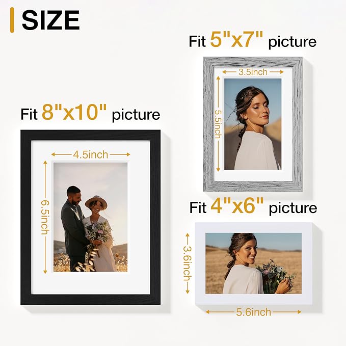 Vittanly 15 Pack Gallery Wall Frame Set, Black, Grey, White | Picture Frames Collage Wall Decor: 3pcs 8x10, 6pcs 5x7, 6pcs 4x6. Picture Frame Set for Wall or Tabletop Display