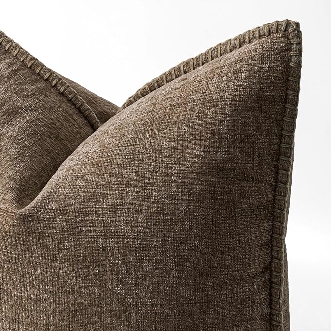 MIULEE Decorative Couch Throw Pillow Covers 16x16 Inch Brown 2 Pack | Farmhouse Pillow Covers with Stitched Edge, Soft Chenille Cushion Cases, for Sofa Bed Living Room Home Decor