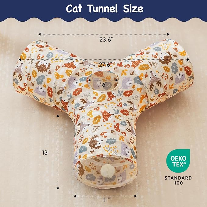 Tempcore Cat Tunnel, 3-Way Collapsible Toy for Indoor Cats, Beige Deer
