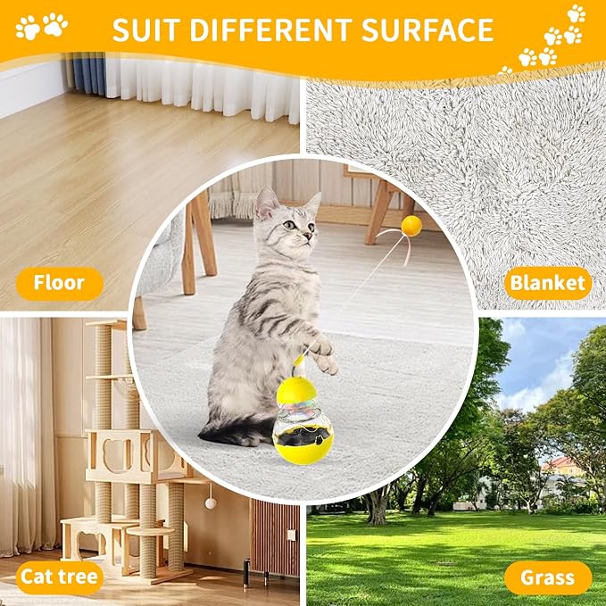 Interactive Wobble Cat Toy Slow Food Treat Dispenser for Cat, Yellow