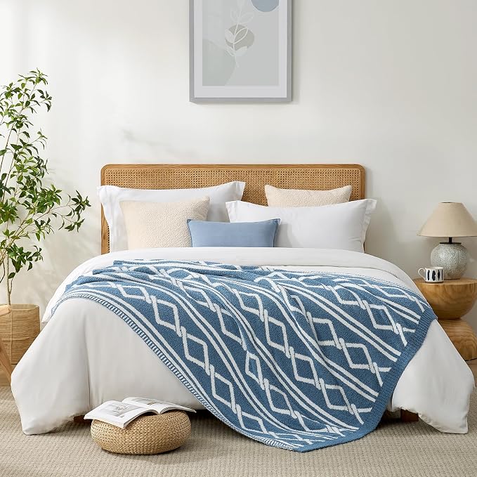 Snuggle Sac Ultra Soft Boho Throw Blanket for Couch Bed Sofa 50x60 inches, Reversible Geometric Blanket with Diamonds Microfiber Fluffy Fuzzy Cozy Knit Soft Throws Birthday Gifts for Women