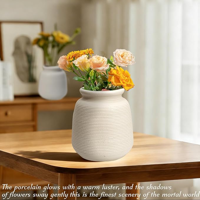 Ceramic Vase Set of 2, 7.1" Handcrafted Rustic Flower Vases for Modern Home Decor, Boho Farmhouse Decorative Vases for Living Room, Table, Shelf, Ideal Gift for Mother's Day, Birthday, Housewarming
