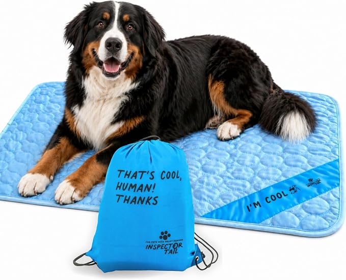 INSPECTOR TAIL Dog Cooling Mat, Indoor & Outdoor, XL Self Cooling Pad | No Freeze Needed, Breathable, Washable, Portable Cooling Mat for Dogs with Travel Bag, Fits Car, Crate, Floor & Bed, 47"x31"