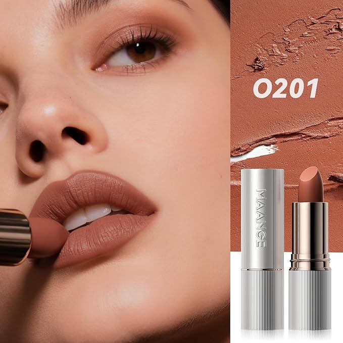 MAANGE Lipstick, Matte Lipstick Long Lasting Transfer-Proof Waterproof & Hydrating Lip Makeup, Full Coverage for a Nourishing Pout,1 Count-O201