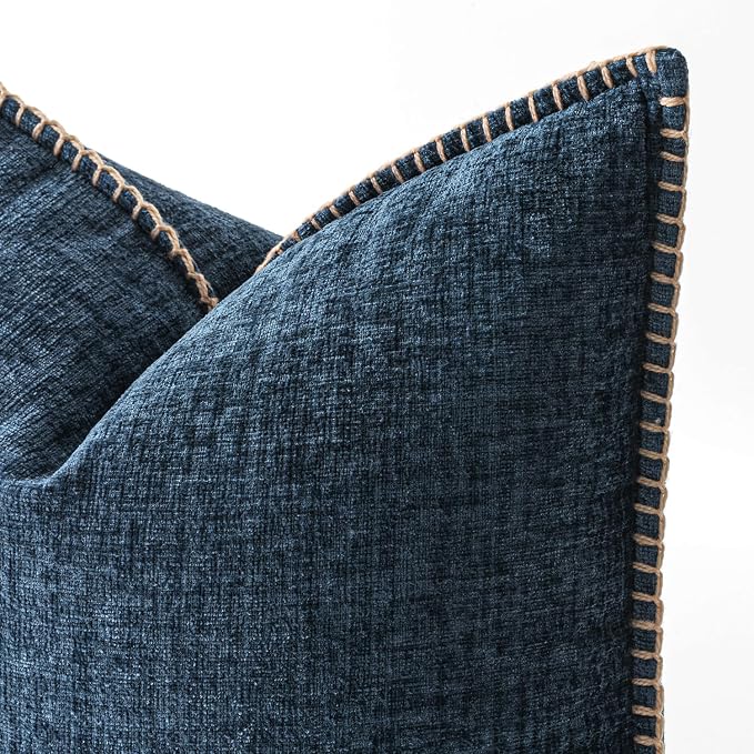 MIULEE Decorative Couch Throw Pillow Covers 18x18 Inch Dark Blue 2 Pack | Farmhouse Pillow Covers with Stitched Edge, Soft Chenille Cushion Cases, for Sofa Bed Living Room Home Decor