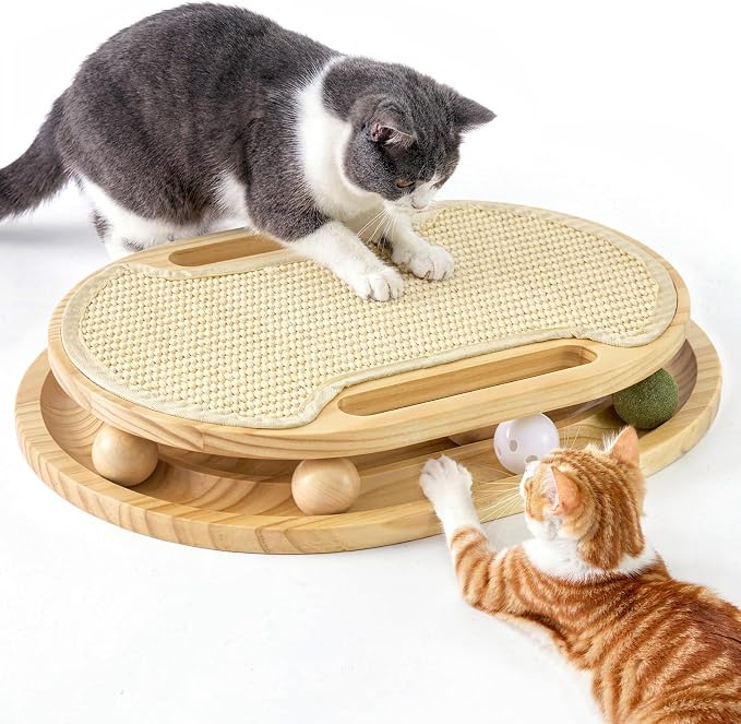 ZOMISIA Cat Scratcher with Ball Track Toy, Sisal Scratch Pad for Indoor Use