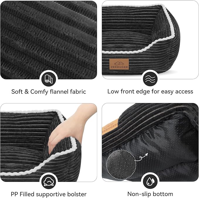 Zerbuger 20in Dark Grey Rectangle Cat Dog Bed Machine Washable Sofa | Sleeping for Large Medium Small Pets Indoor Outdoor, Non-Slip Bottom Soft Puppy Bed Durable Orthopedic Calming Pet Cuddler