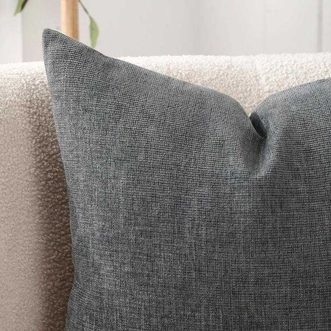Pack of 2 Decorative Chenille Throw Pillow Covers, 20x20, Dimgrey | Square Soft Cozy Concise Pillow Covers Modern Farmhouse Couch Cushion Cases for Sofa Bed Living Room Home Decor