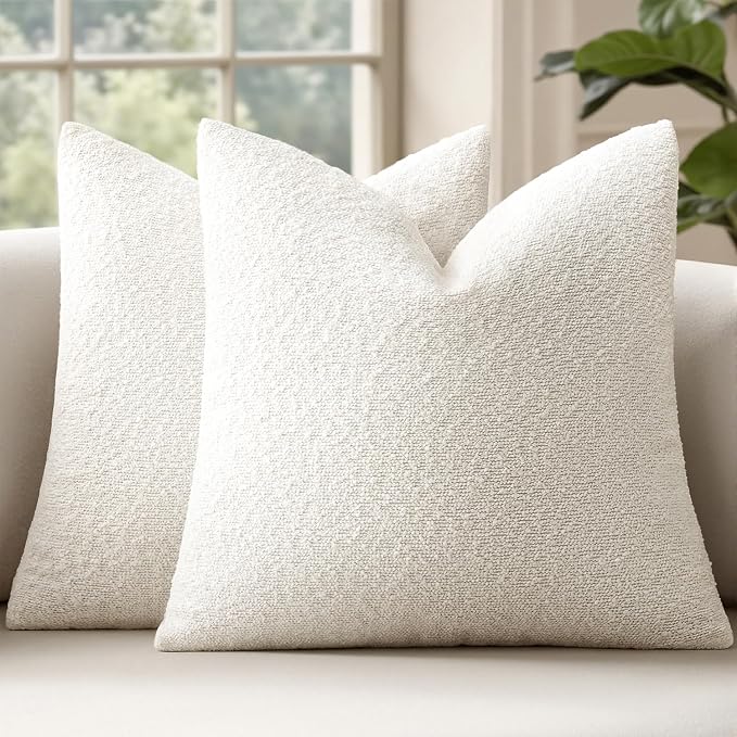 MIULEE 18x18 Decorative Lumbar Boucle Couch Pillow Covers White | Set of 2 Textured Neutral Throw Pillow Covers, Accent Solid Pillowcases, Sofa Living Room Home Decor