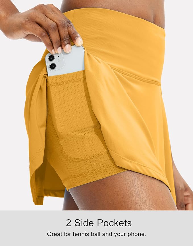 Pleated Tennis Skirt with 4 Pockets | 14", 3.5" High Waisted, Soft, Lightweight, Mesh Built-in Shorts, Dressy, Casual, Athletic, Golf, Skort for Women