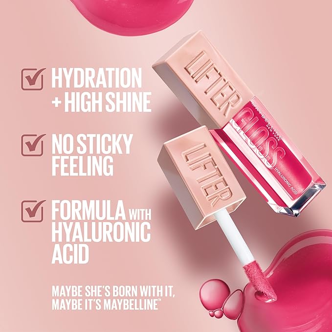 Maybelline Lifter Gloss, Hydrating Lip Gloss with Hyaluronic Acid, Moon, Nude Pink, 0.18 Ounce | Hydrating Lip Gloss