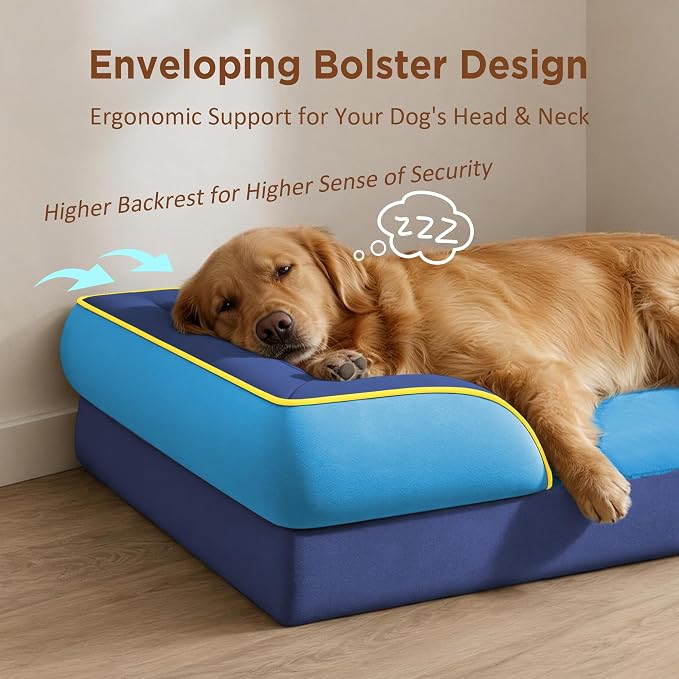 Comfort Expression Orthopedic Dog Bed for Extra Large Dogs with Bolster | Waterproof Dog Couch Bed with Washable Cover & Non-Slip Bottom, Supportive Egg Crate Foam XL Pet Bed, 42x30 Inch