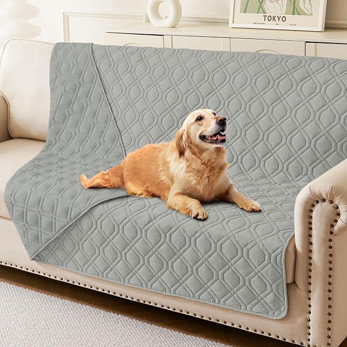 Waterproof Dog Bed Blanket - Soft Pet Blanket & Sofa Cover for Dogs | Reversible Washable Furniture Protector, Couch Covers for Pets (52x82 Inch, Grey/Grey)